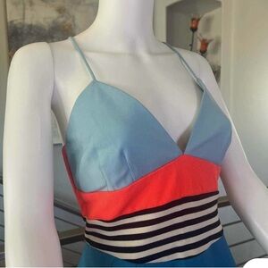 L'AGENCE Blue and Red Striped Dress